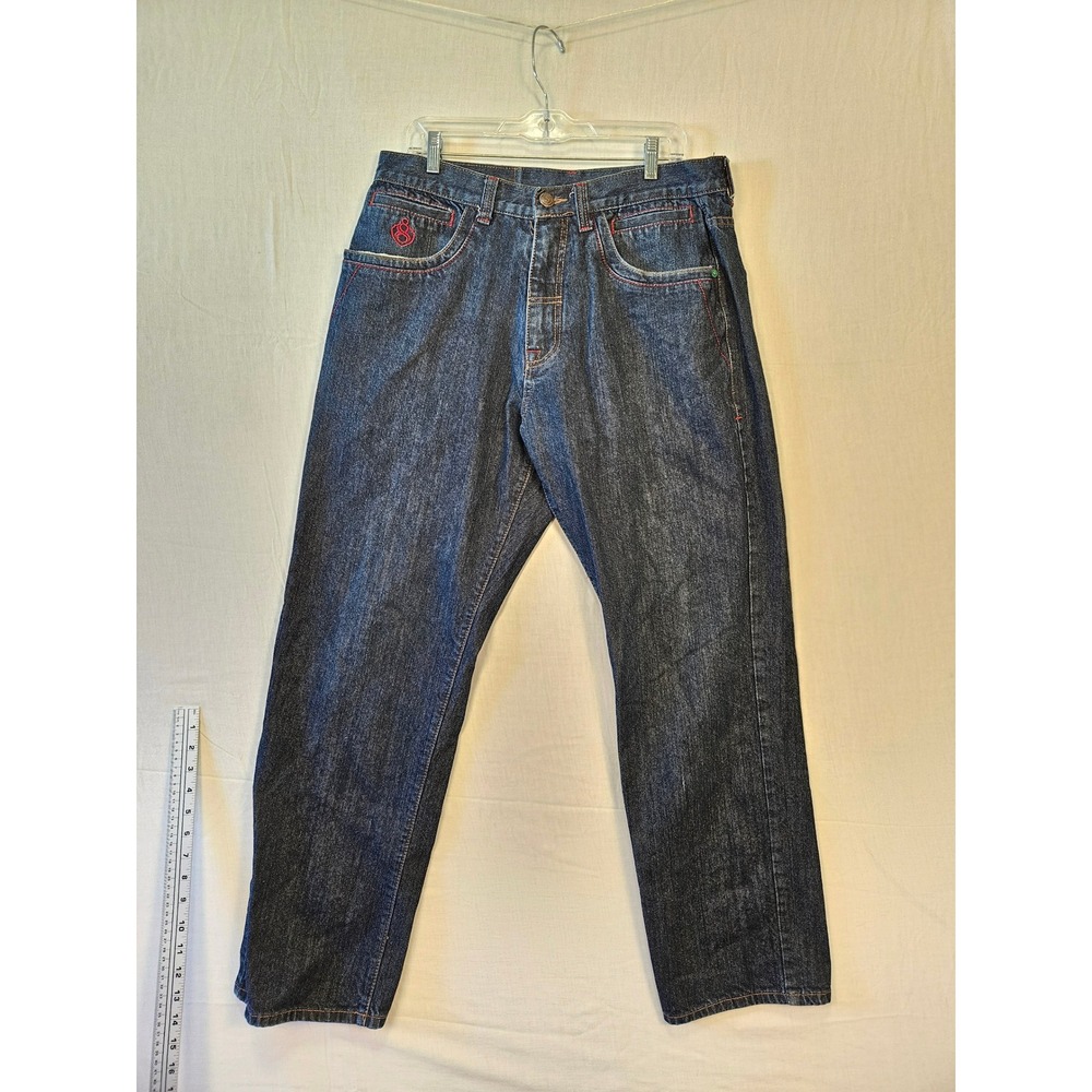 Eight 732 Mens Dark Wash Relaxed Fit Embroidered Patch Jeans 36x34 Streetwear